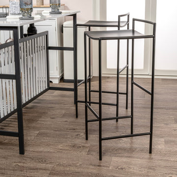 Svelte 30" Coastal Contemporary Iron Saddle-Seat Low-Back Bar Stool with Foot Rest - JONATHAN Y